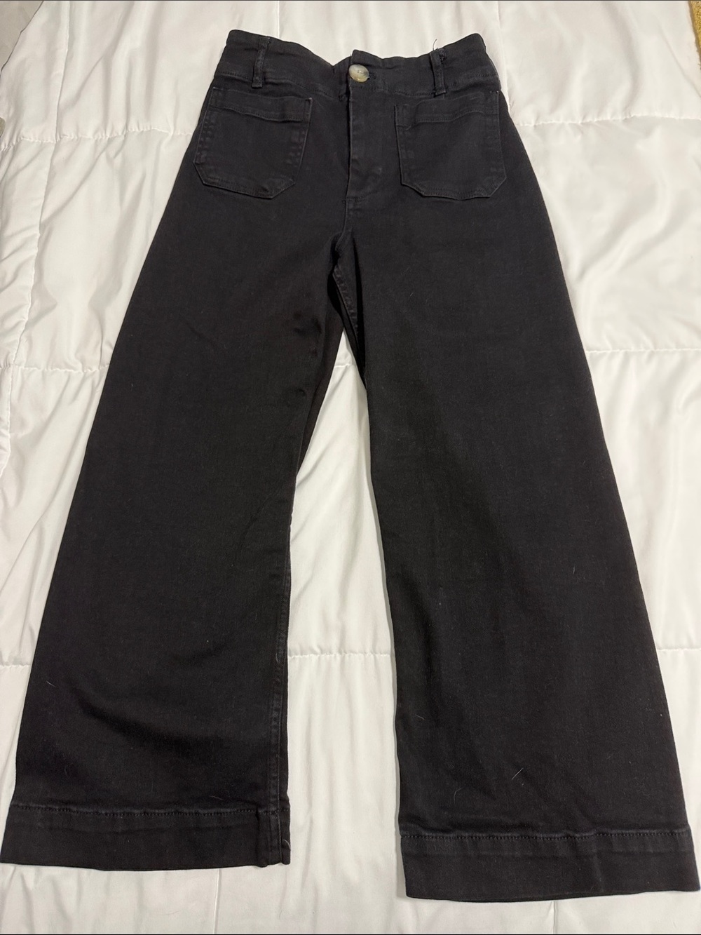Maeve by Anthropologie the Colette Wide-Leg black cotton pants